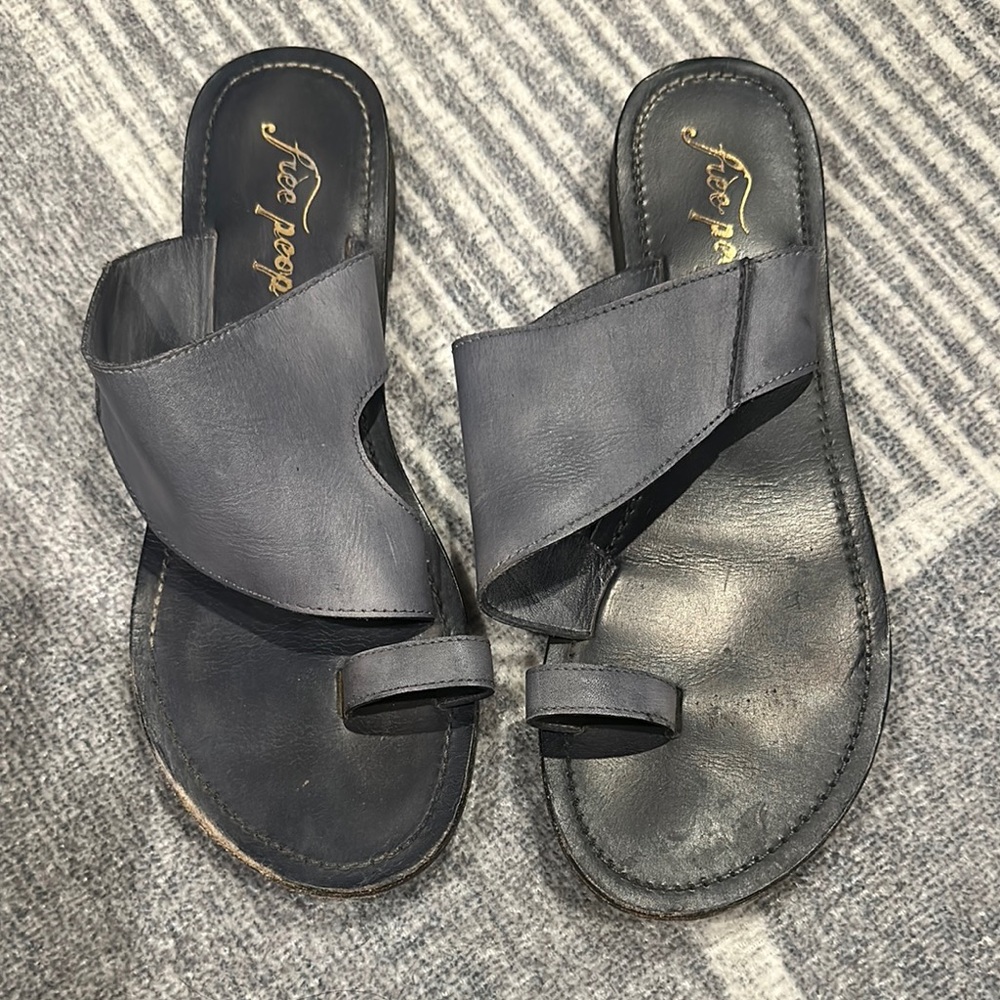 Free People Dark Blue Leather Sandals